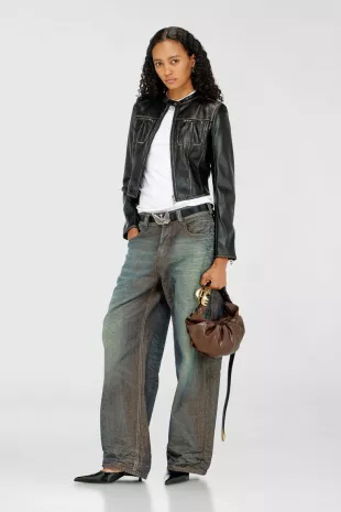 Cropped Distressed Biker Jacket