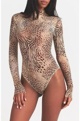 Milky Sheer Mock Neck Long Sleeve Bodysuit