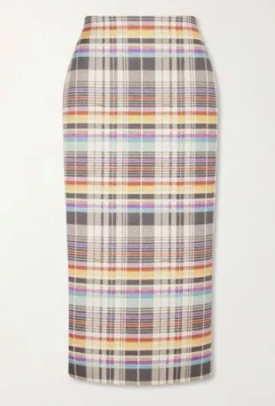 Maxwell Mercer Bonded Checked Wool and Silk-blend Midi Skirt