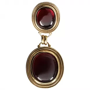 Gold and Purplish Red Resin Earrings