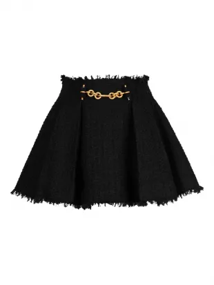 Pleated Flared Tweed Skirt