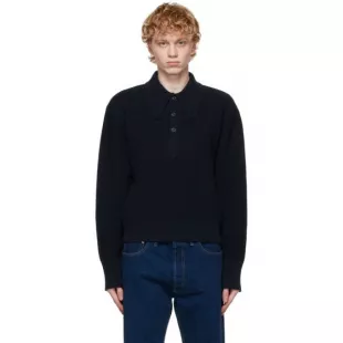 Navy Blue Wool Polo Sweater