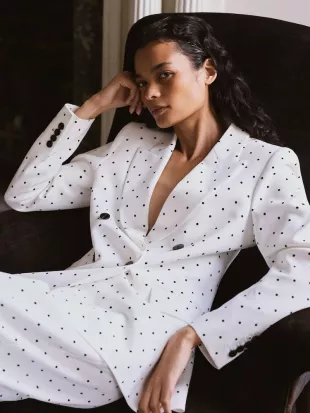 Beatrix Polka-Dot Double-Breasted Suit Blazer