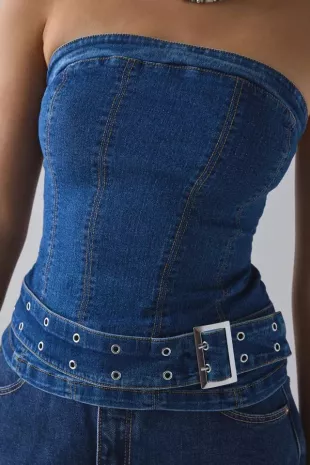 Mia Belted Buckle Denim Tube Top