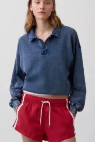 Washed Blue French Terry Oversized Polo Sweatshirt