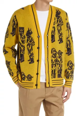 Kalle Jerkcurb Jacquard Mask Wool Cardigan