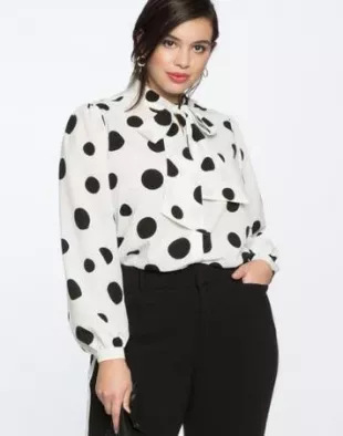 Printed Crepe Tie-Neck Blouse