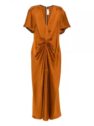 Gathered V-Neck Midi-Dress