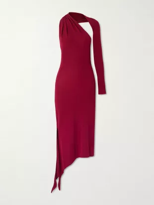 Cutout One-Sleeve Crepe-Jersey Midi Dress