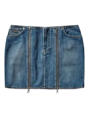 Two-Zip Detail Denim Mini Skirt