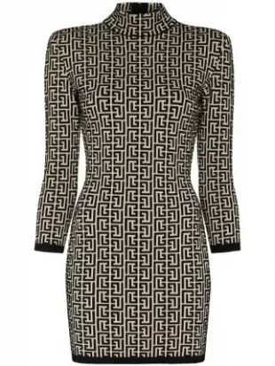 Monogram-Jacquard Knitted Mini Dress