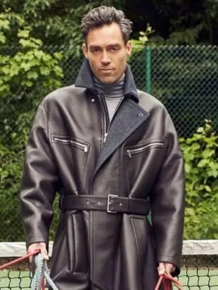 Alex Hassell Rivals S02 Black Leather Coat