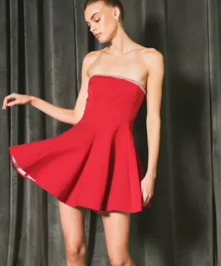 Jewel Trim Flounced Mini Dress