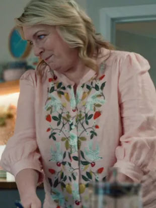 Marble Hall Murders S01 Katie Williams Pink Embroidered Top