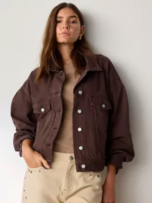 Chocolate Brown Relaxed Denim Trucker Jacket