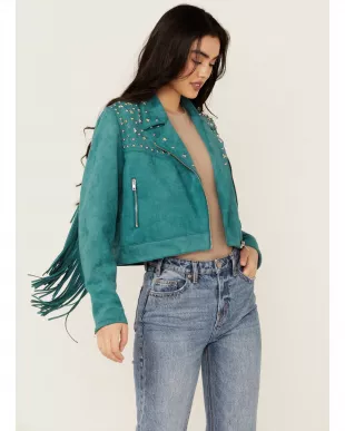Faux Suede Moto Fringe Jacket
