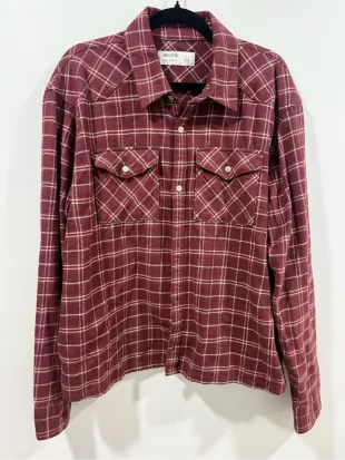 Boxy Cropped Burgundy Plaid Button-Down Shirt Cotton