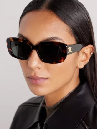 Triomphe Rectangular Frame Tortoiseshell Acetate Sunglasses