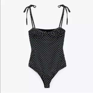 Polka Dot Printed Satin Effect Bodysuit