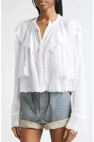 Kelmon Embroidered Eyelet Ruffle Shirt