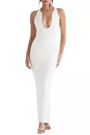 Eleanora Plunge Neck Maxi Cocktail Dress