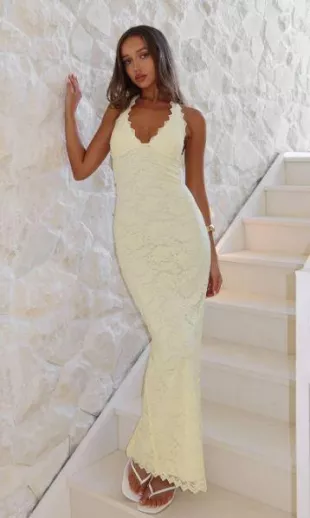 Destiny Lace Maxi Dress Lemon