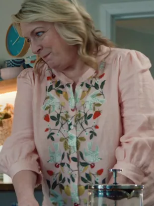 Marble Hall Murders S01 Claire Rushbrook Pink Embroidered Blouse