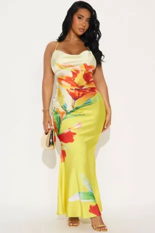 Amora Floral Satin Maxi Dress