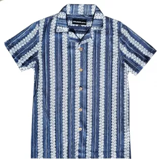 Dark Blue Crochet Button Down Shir