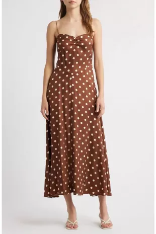 Lorraine Polka Dot Silk Blend Satin Midi Dress