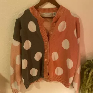 Colorblock Polka-Dot Knit Cardigan