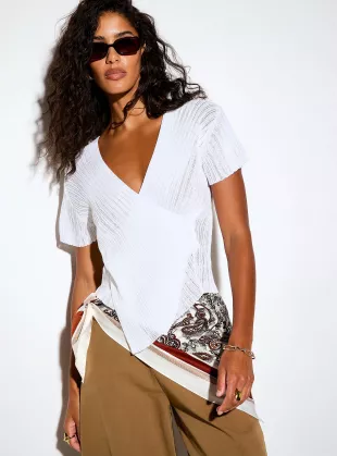 Ribbing Crossover V-Neck Sweater