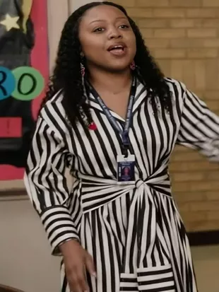 Abbott Elementary S06 Quinta Brunson Black/White Striped Dress