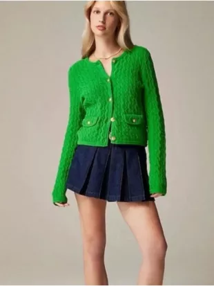Odette Green Cable-Knit Button-Front Lady Jacket