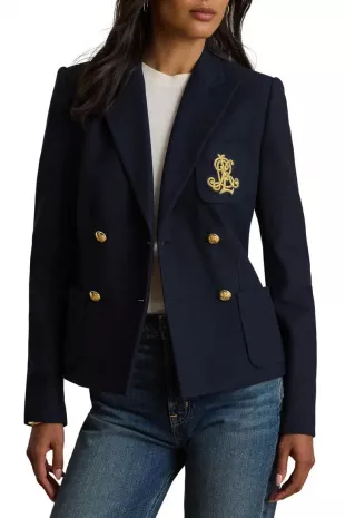 Crest Double Breasted Cotton Piqué Blazer