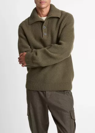 Honeycomb Wool Mock-Neck Sweater