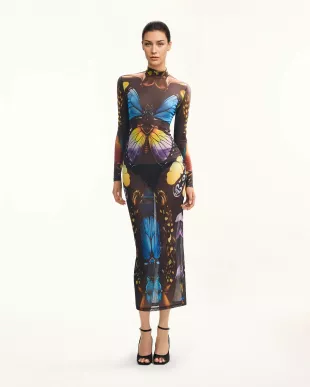 Butterfly Mesh Maxi Dress