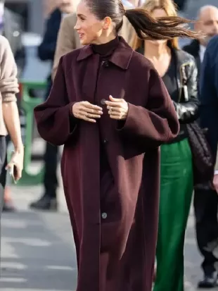 Meghan Markle Duchess of Sussex Burgundy Coat