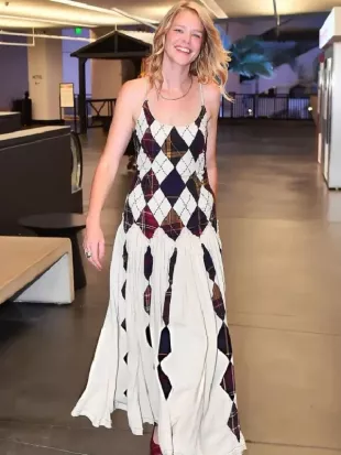 Callie Schuttera Los Angeles 2026 Argyle Patched Maxi Dress