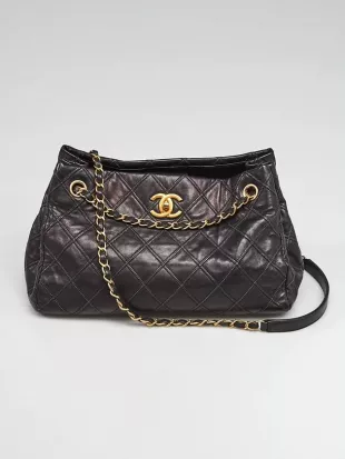 Black Quilted Leather Thin City Accordion Tote Bag