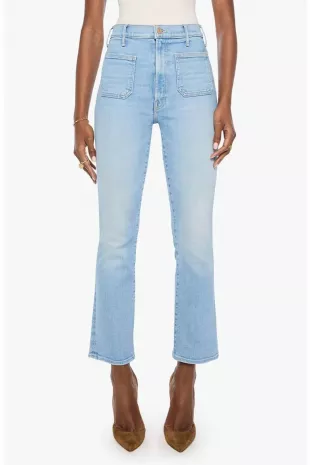 The Hustler Patch Pocket High Waist Flood Ankle Bootcut Jeans