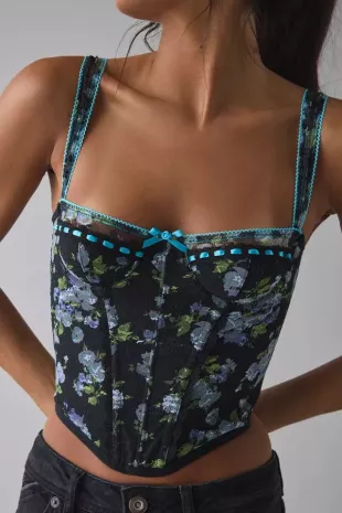 Petunia Fields Ribbon Trim Lace Corset Top