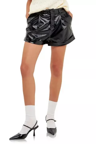 Grey Lab Cuffed Faux Leather Shorts
