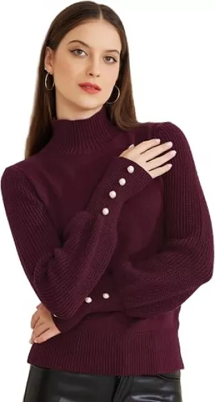 Ribbed Turtleneck Long Sleeve Winter Pullover Sweater Top