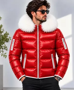 Christmas Red Polyester Puffer Jacket