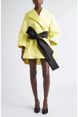 Belted Duchesse Satin Cocoon Wrap Coat