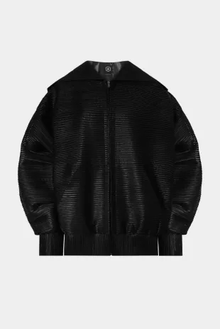Striped Lacquer Silk Bomber Jacket