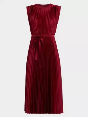 Love Of Your Life Margaret Qualley Burgundy Pleated Dress
