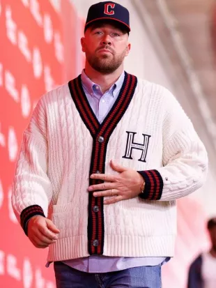 Travis Kelce Cable-Knit Letterman Cardigan