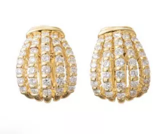 18k Yellow Gold Diamond Caged Hoop Earrings